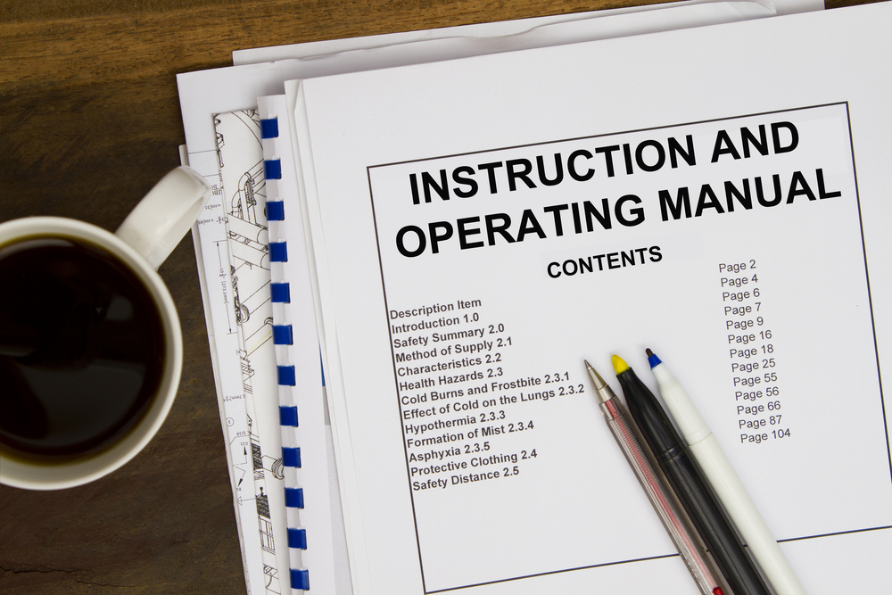 sheet of paper with 'instruction and operating manual' written on it