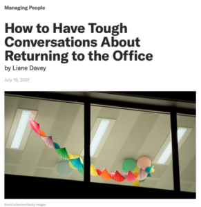 Cover image for HBR Article on Tough Conversations about Returning to the Office